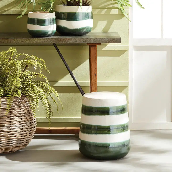 White and Green Glaze Garden Stool