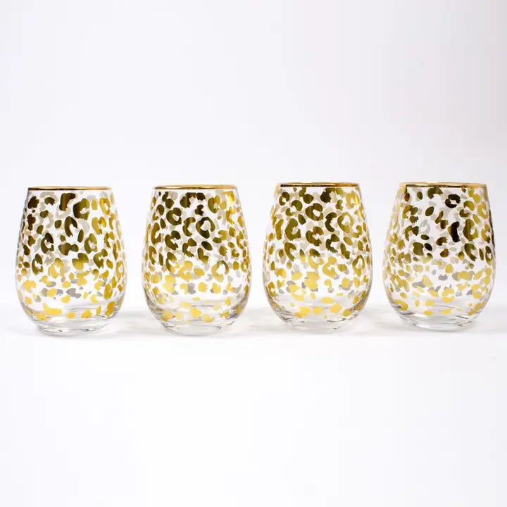 Set of 4 Leopard Wine Glasses