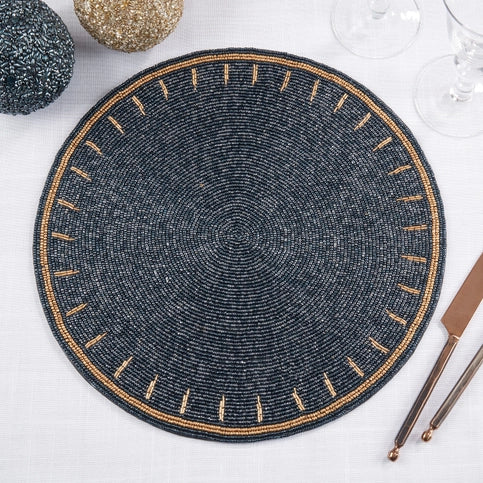 Beaded round Placemat in Navy Set of 4