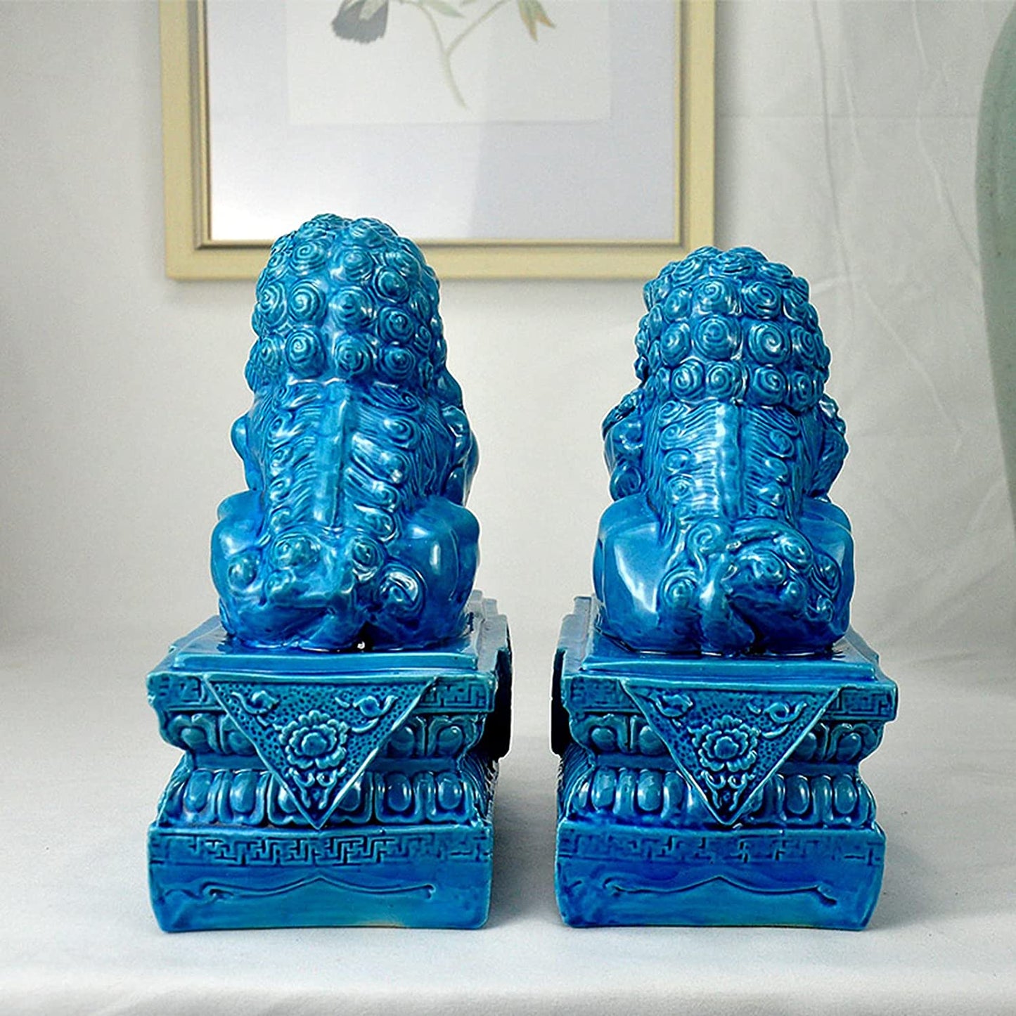Feng Shui Foo Dog Lions Set of Two in Bright Blue