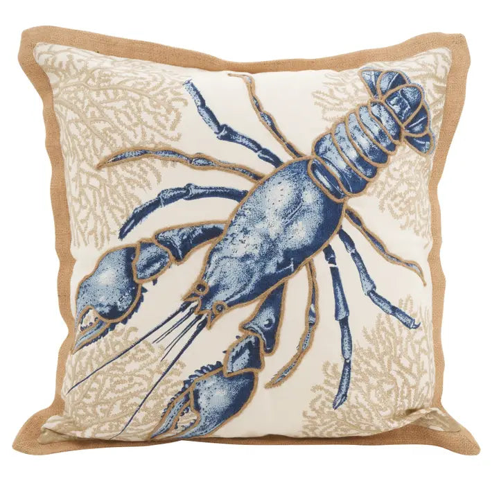 Blue Lobster Printed Square Throw Pillow 20"