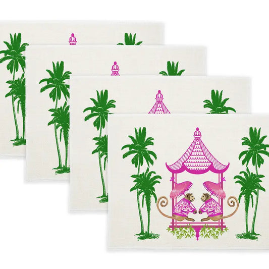 Linen Place Mats Chinoiserie Monkey