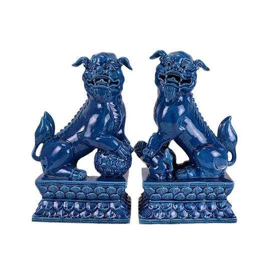 Feng Shui Foo Dog Set of Two in Indigo Blue