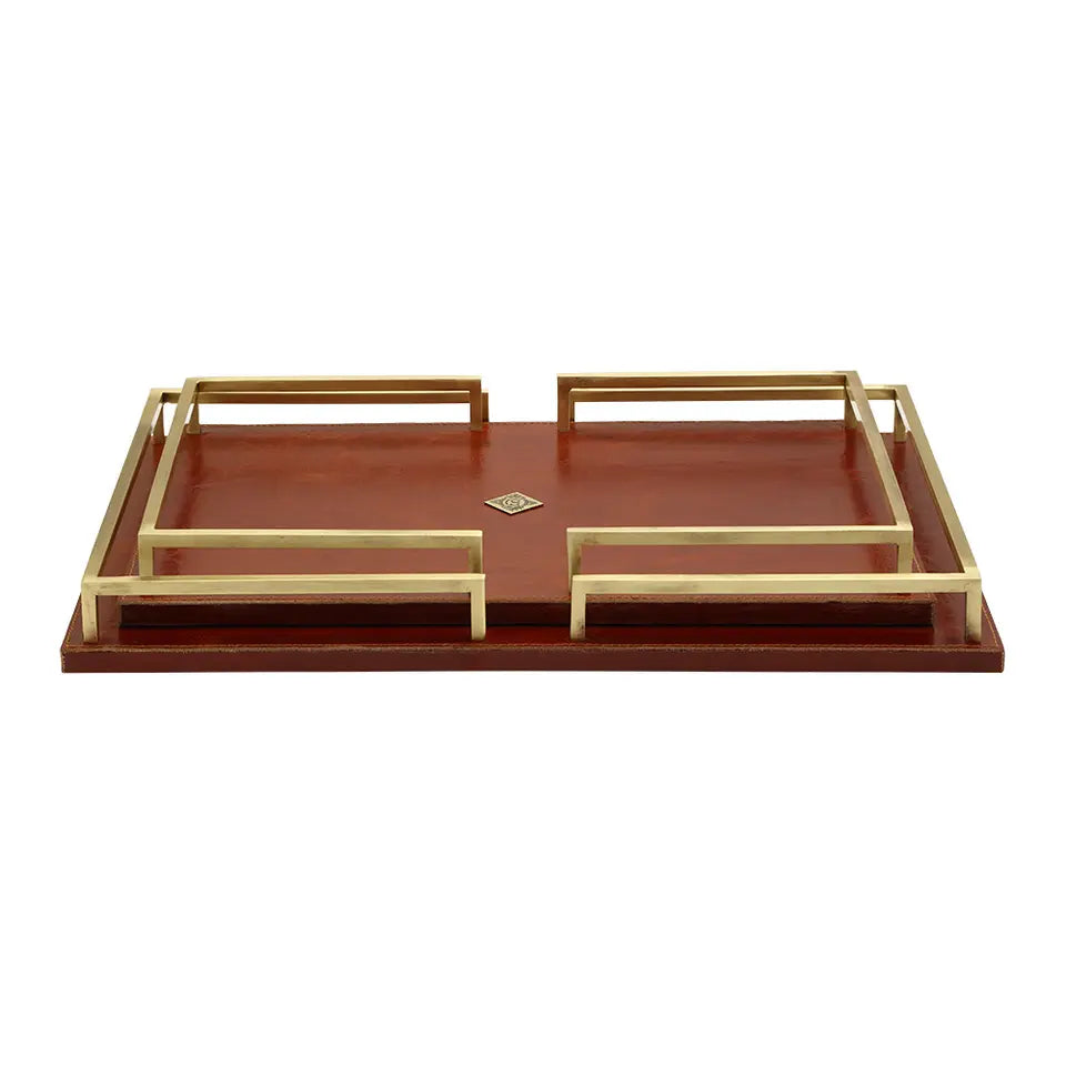 Leather Tray With Brass Handles