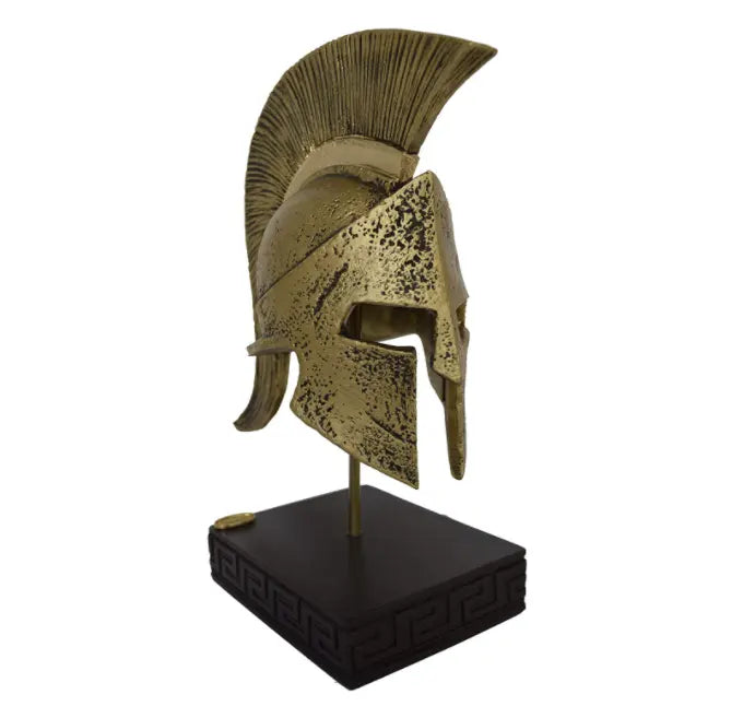 Roman Helmet Statue in Gold Resin