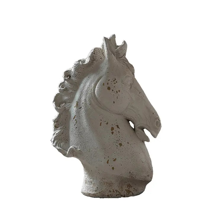Vintage Horse Head Statue in White Wash