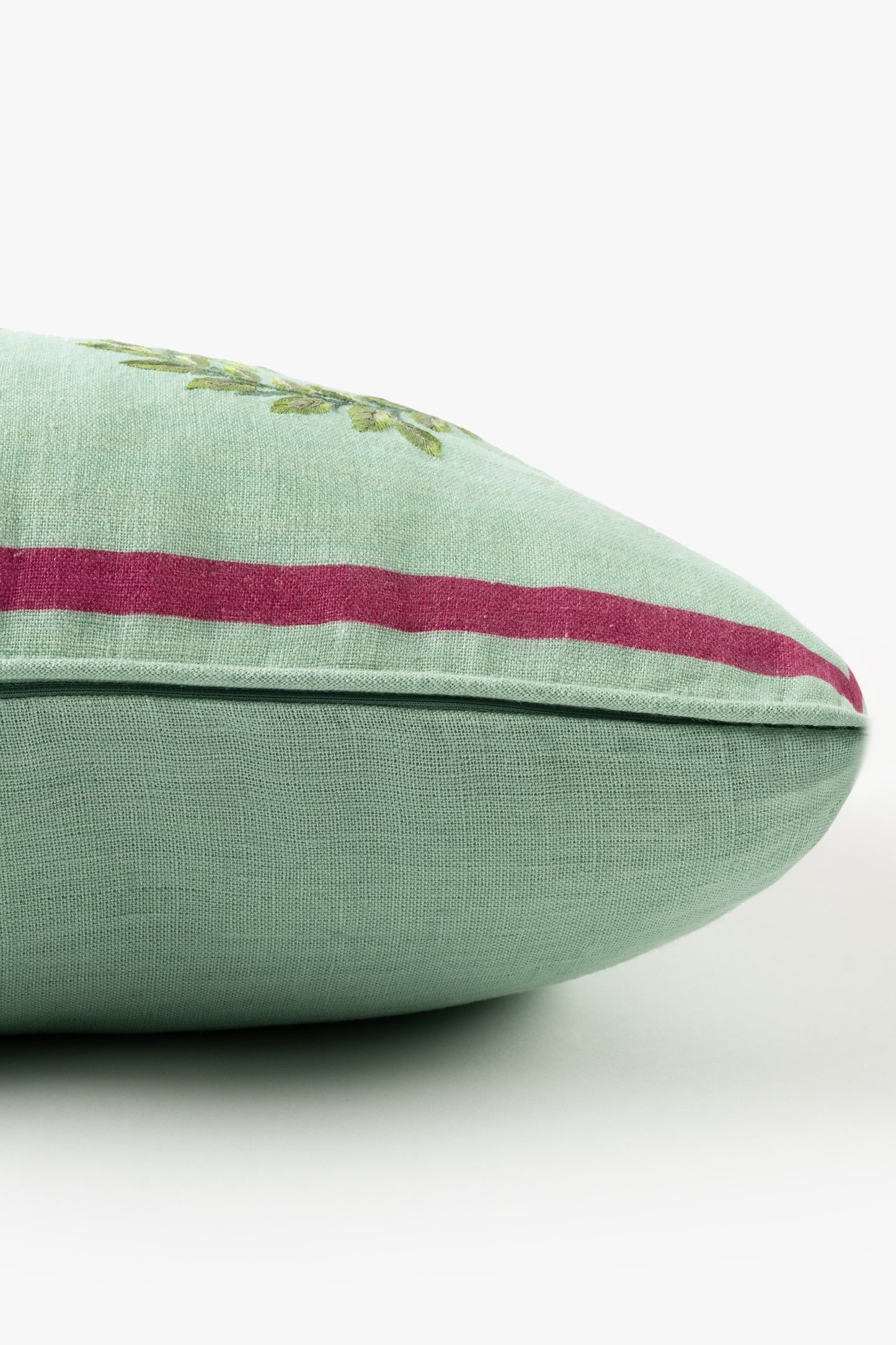 Embroidered Fern Pillow in Linen Seafoam