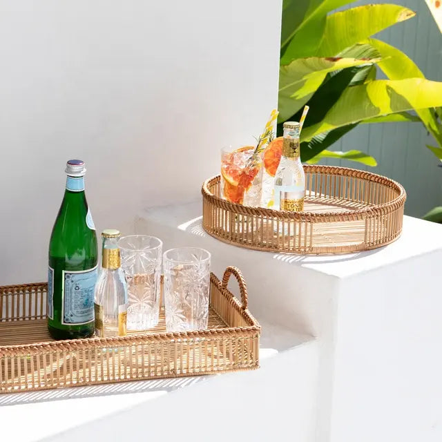 Set of Two Bamboo Rattan Trays