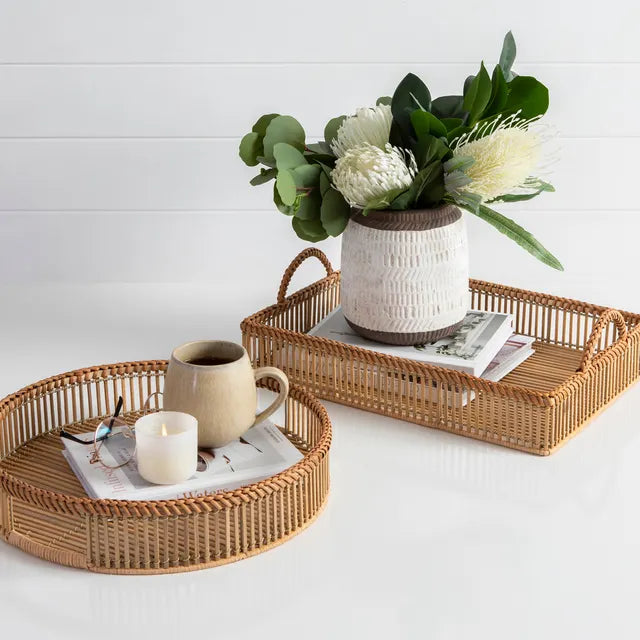 Set of Two Bamboo Rattan Trays
