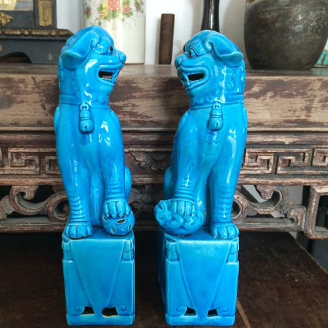 Feng Shui Foo Dogs Set of Two in Bright Blue