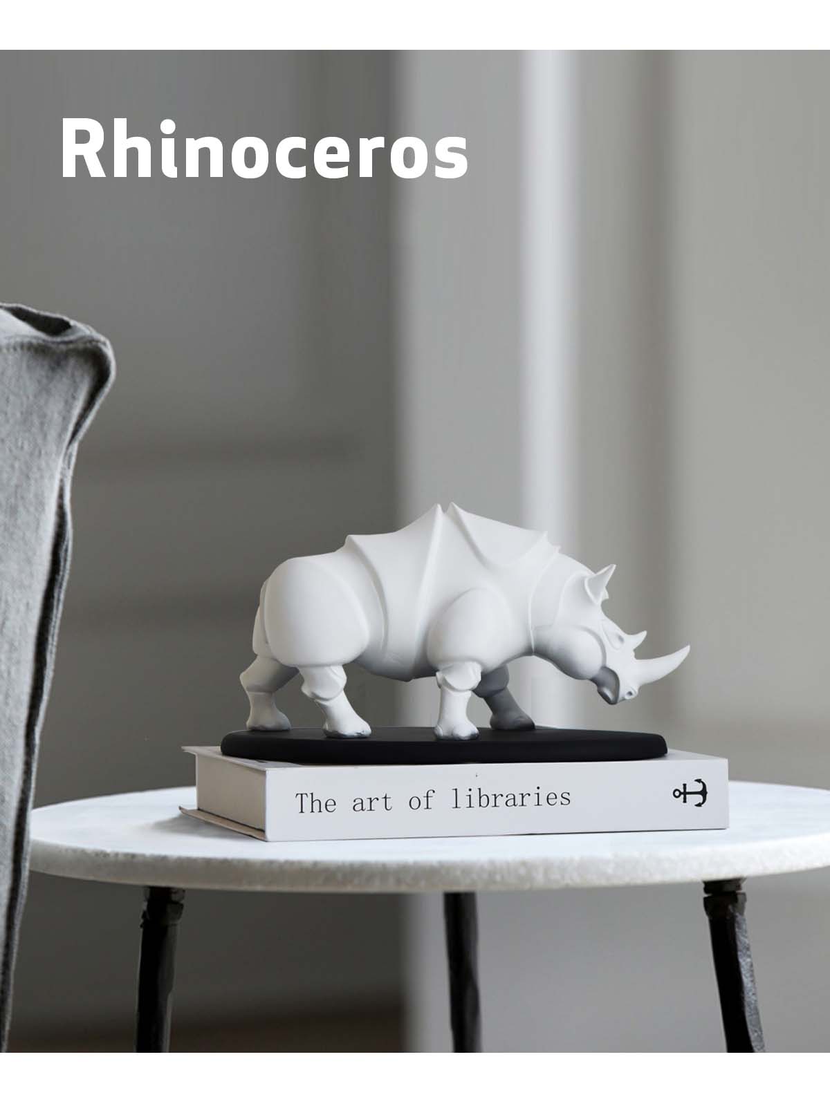 Modern Rhino Sculpture in White or Black