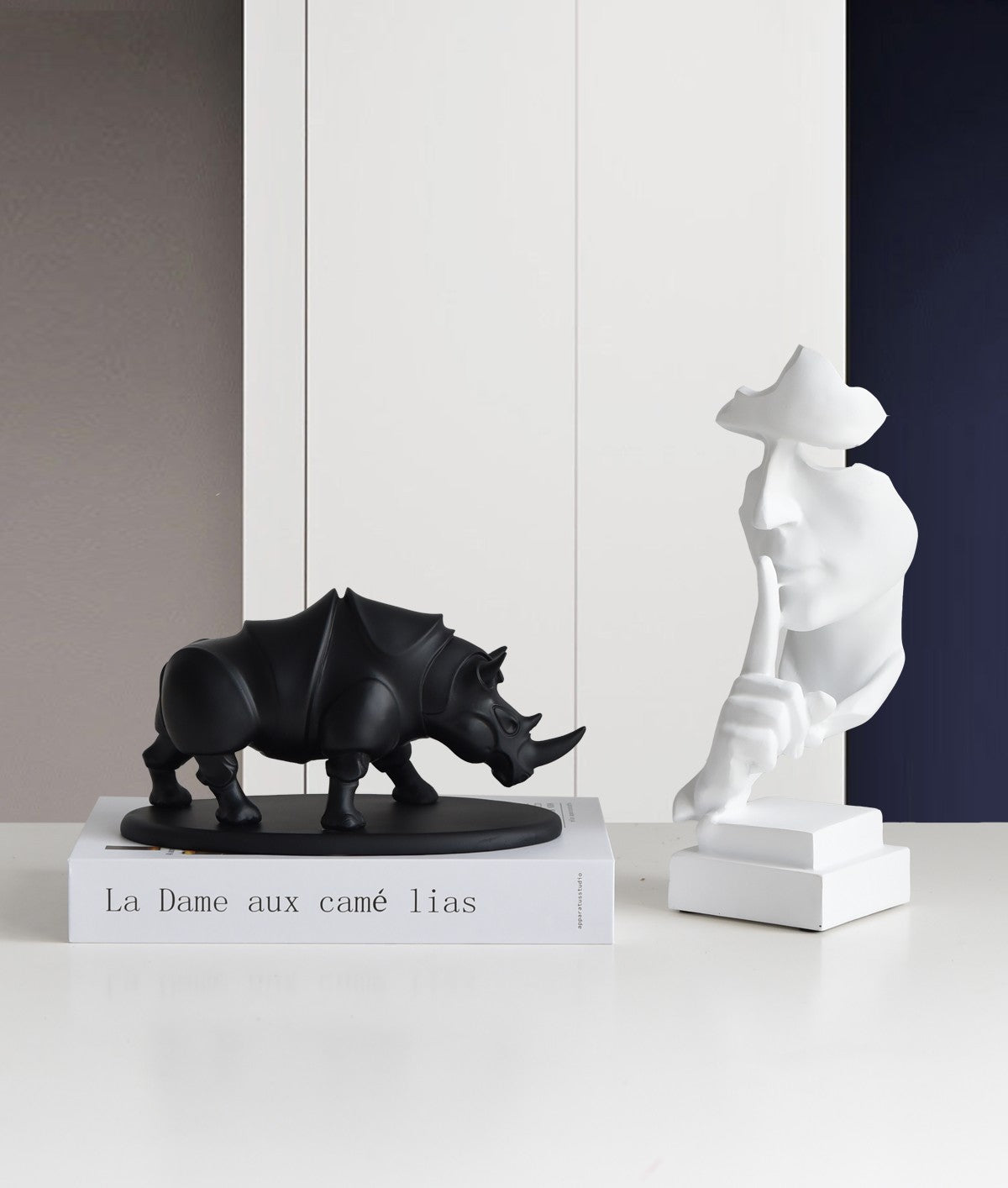 Modern Rhino Sculpture in White or Black