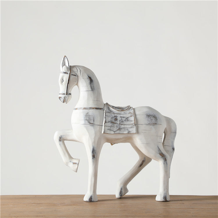 Set of Two Whitewash Horse Statues
