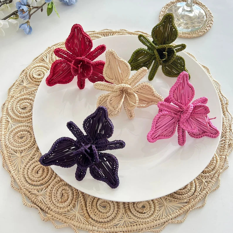 Set of Six Orchid Napkin Rings in Multiple Colors