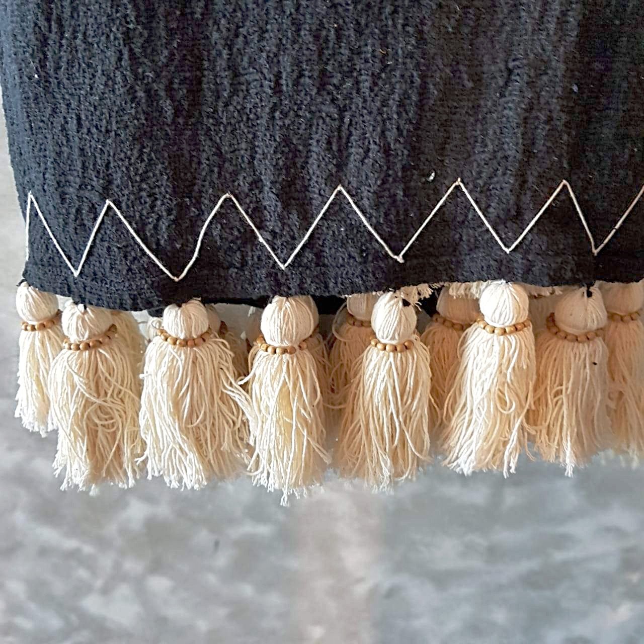 Gorgeous Black Throw Blanket With Beaded Tassels - bohemian-beach-house