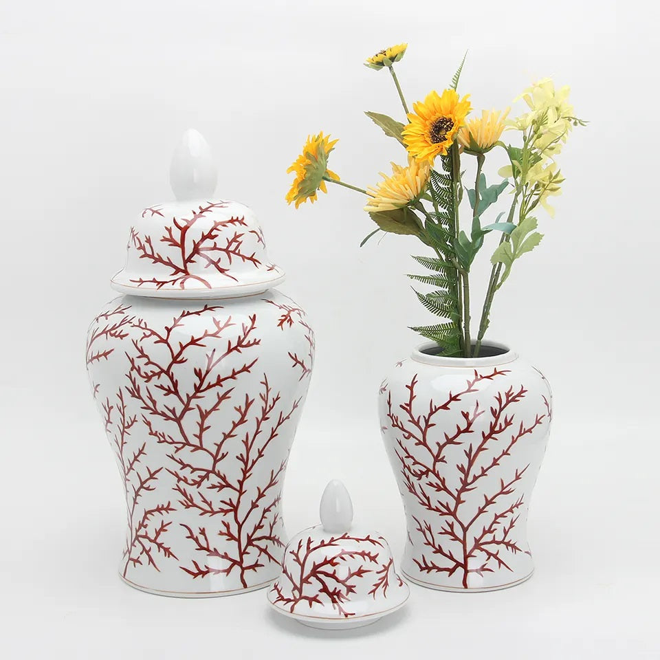 Open Ginger Jar Porcelain in Coral Print