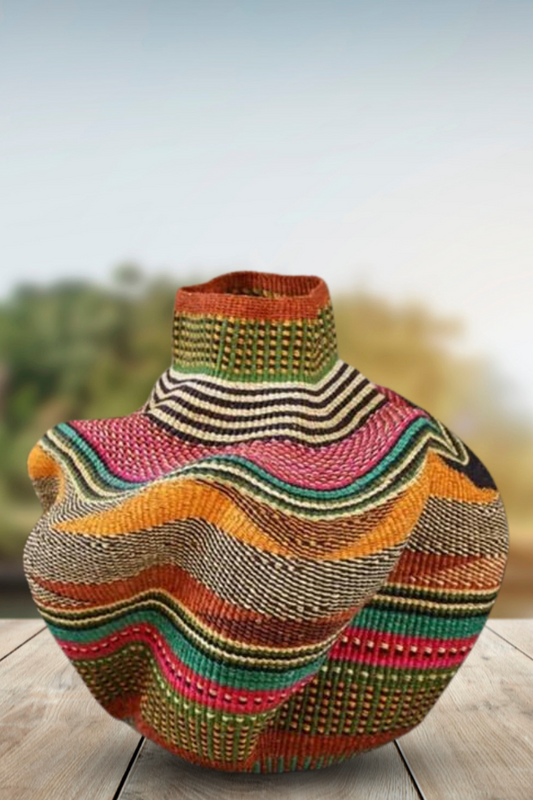 Large twist weave Ghana Basket in Summer Colors