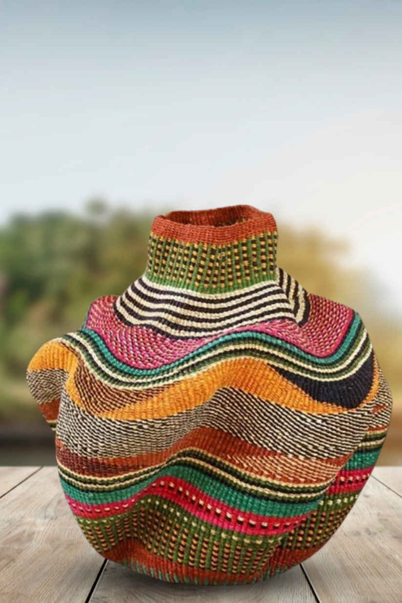 Large twist weave Ghana Basket in Summer Colors