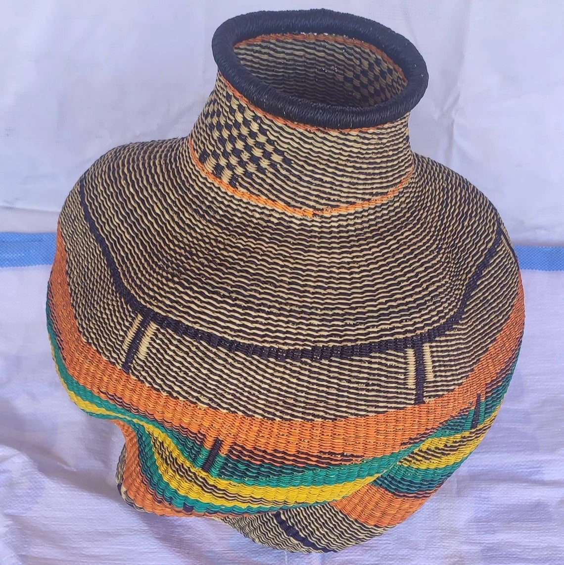 Large Twisted Bassabassa Flower Pot Basket in Orange Stripe