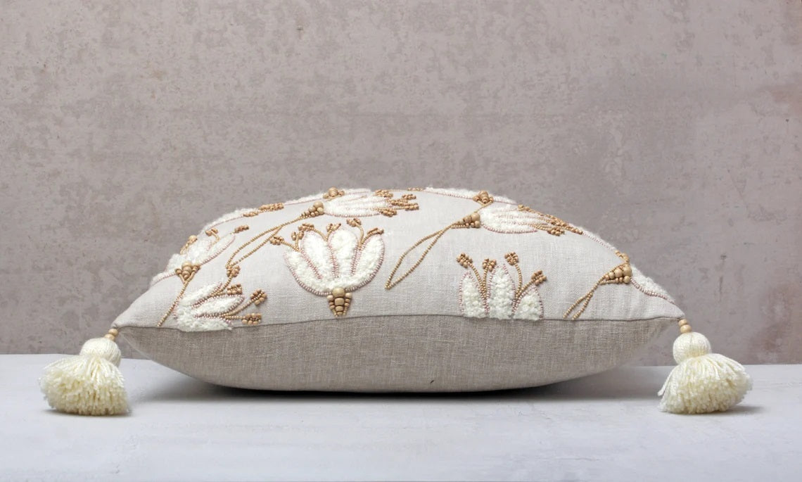 Hand Embroidered Flower Pillow