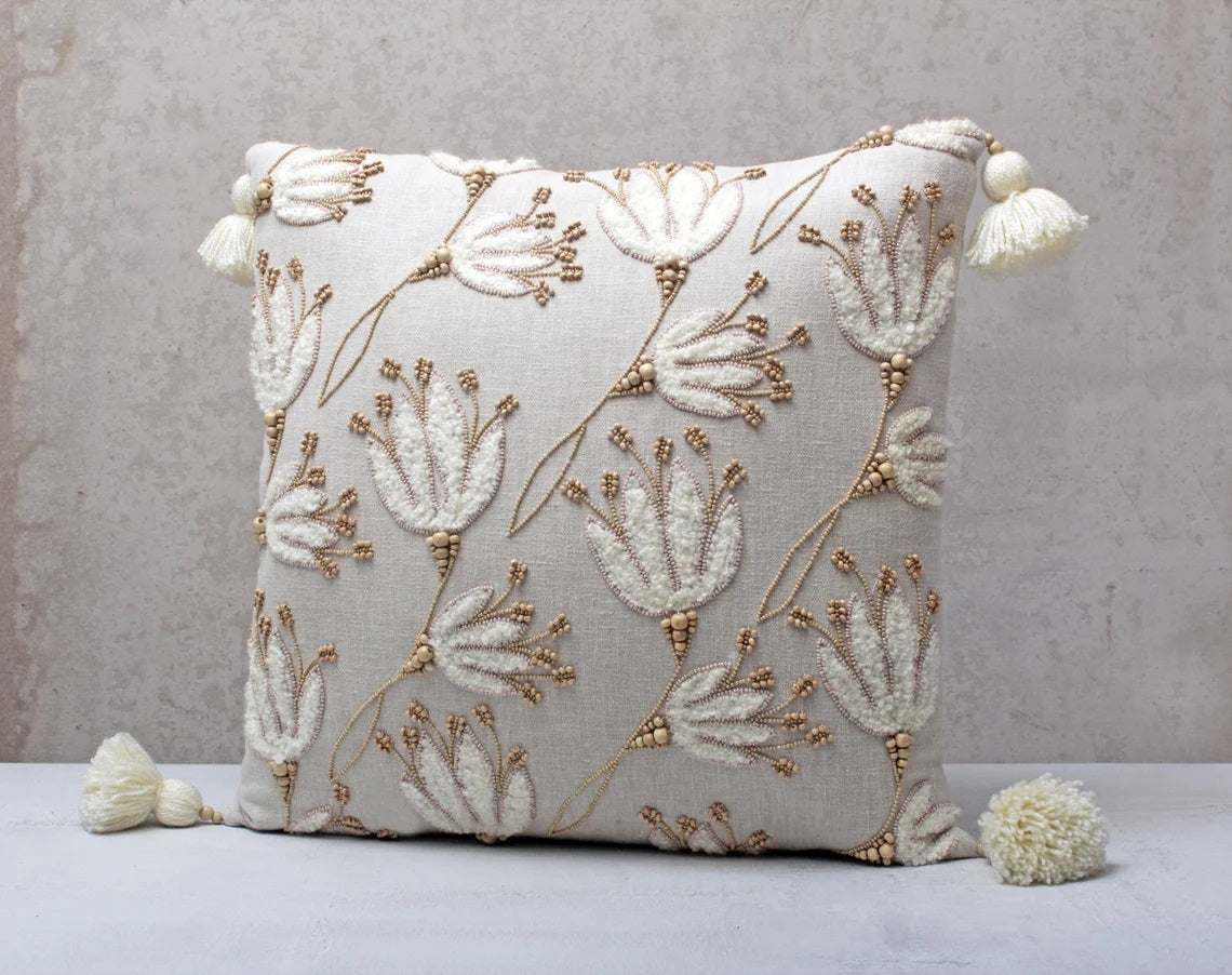 Hand Embroidered Flower Pillow