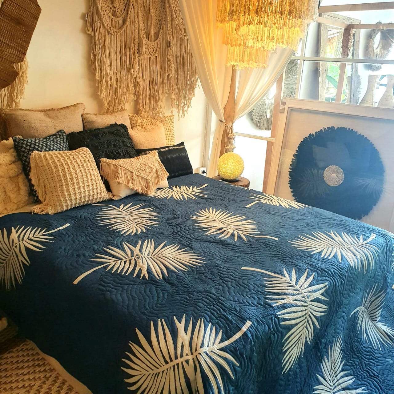 Hand Stitched Tropical Quilt Navy - bohemian-beach-house