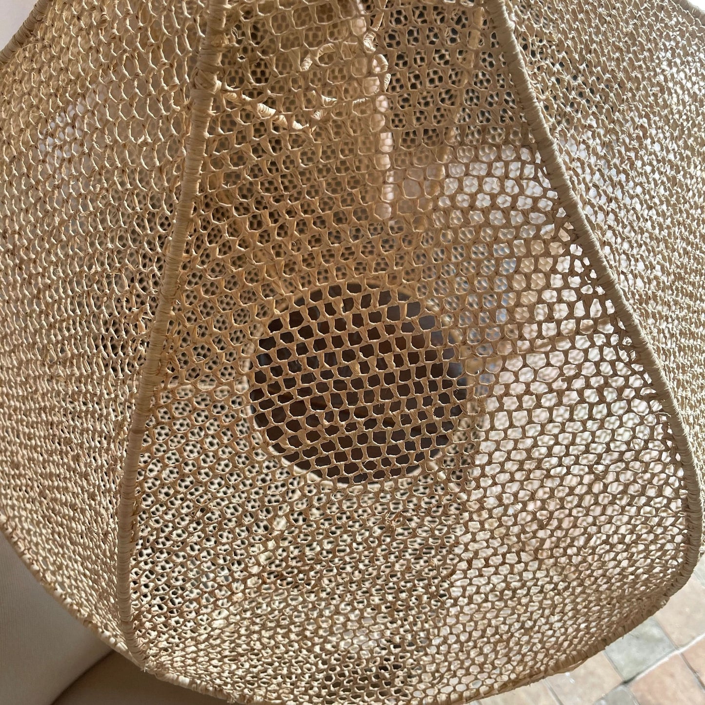 Handmade Moroccan Raffia Knotted Pendant Lamp Shade in Tan Medium