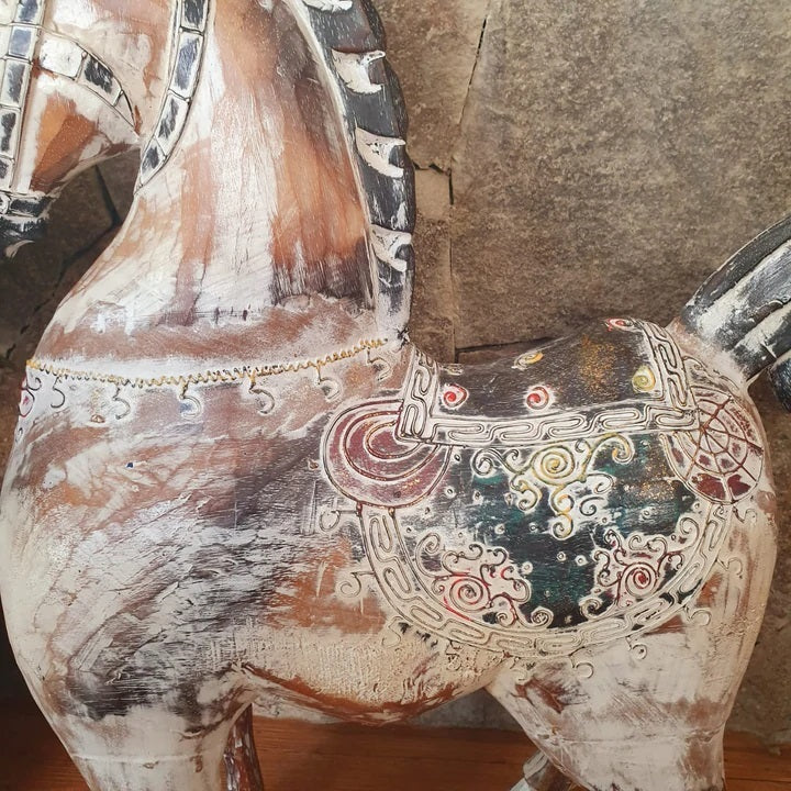 Tall Hand Carved Antiqued Horse