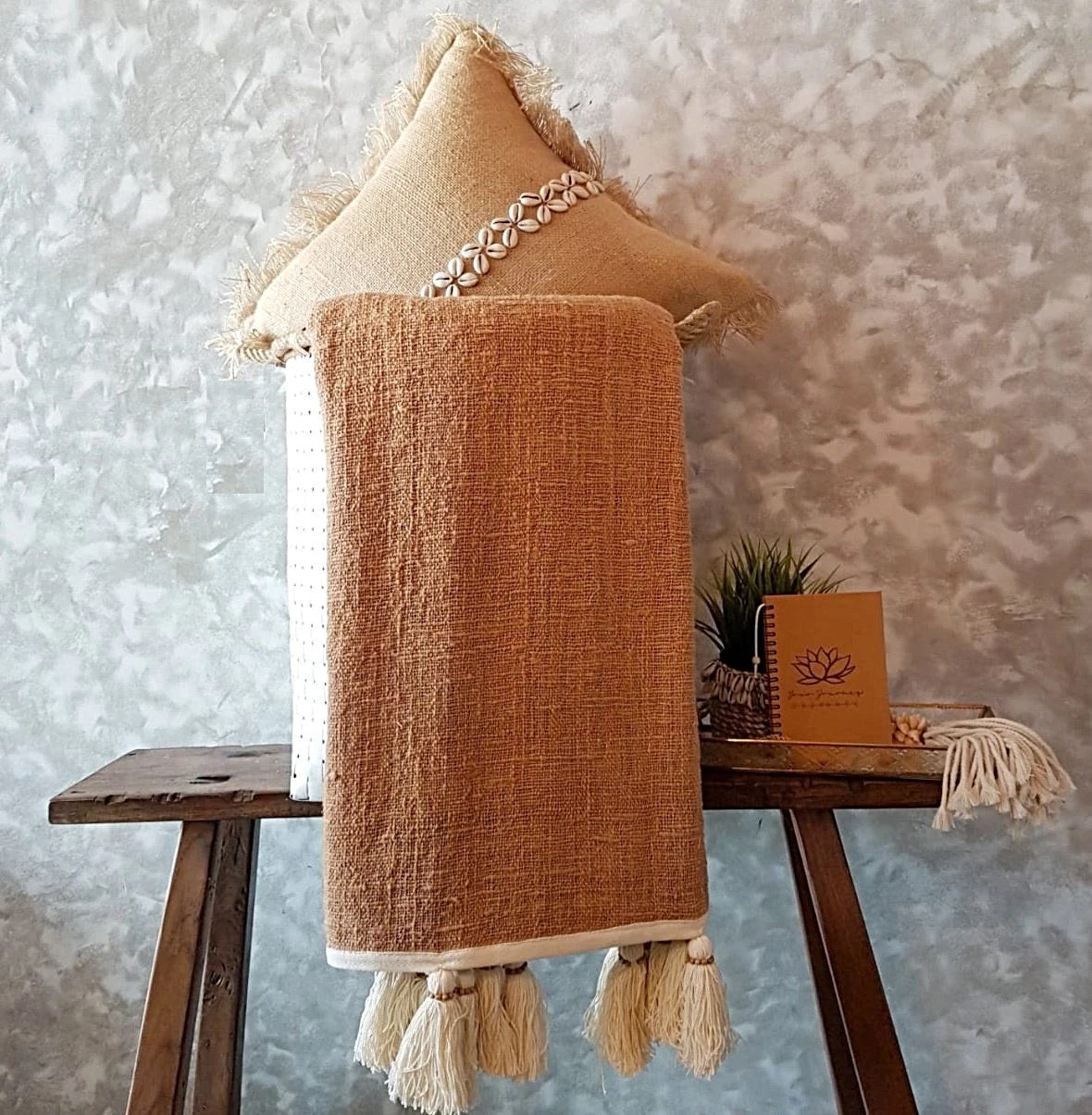 Soft Caramel Brown Throw Blanket With Tassels