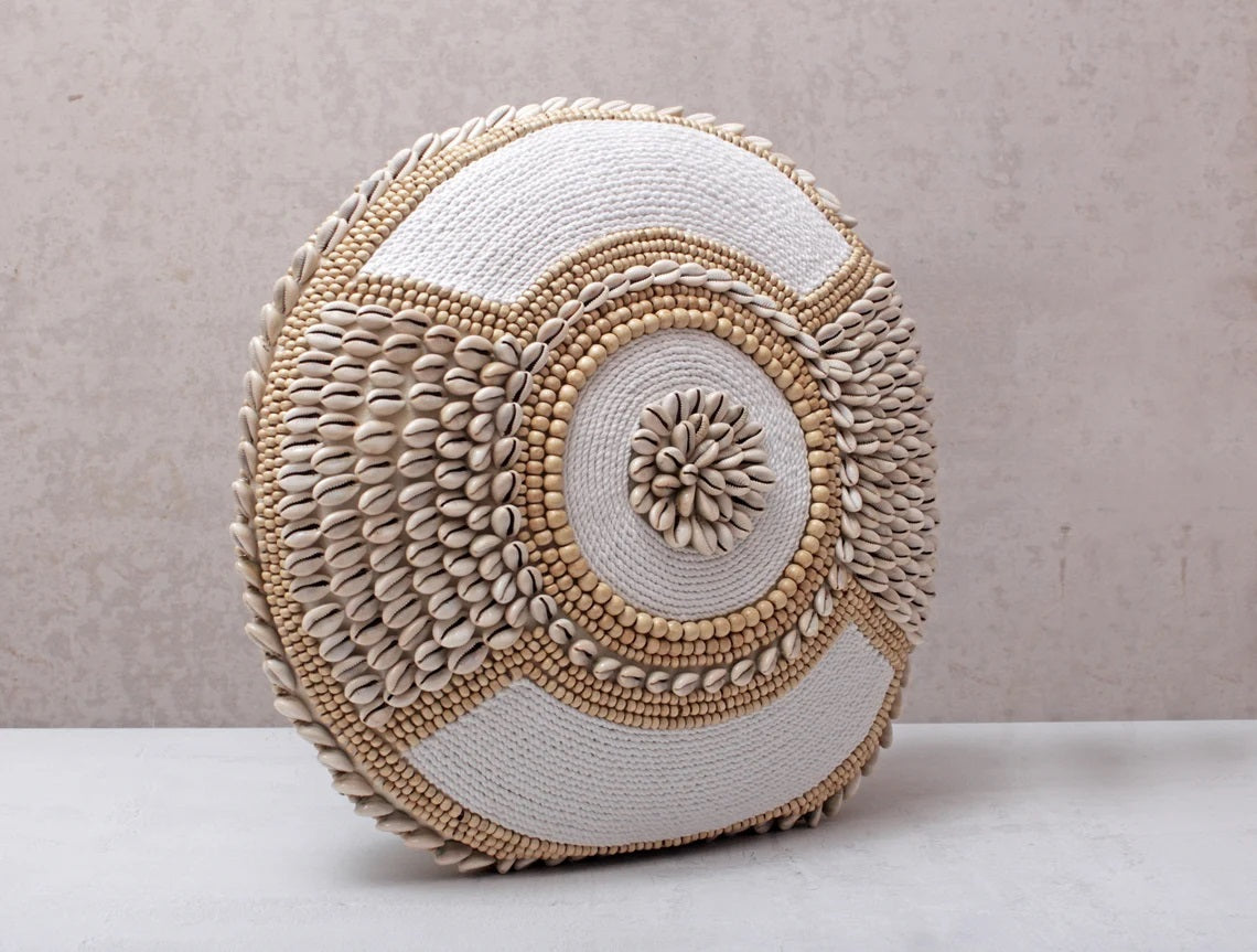 Round Cowrie Shell Embroidered Pillow