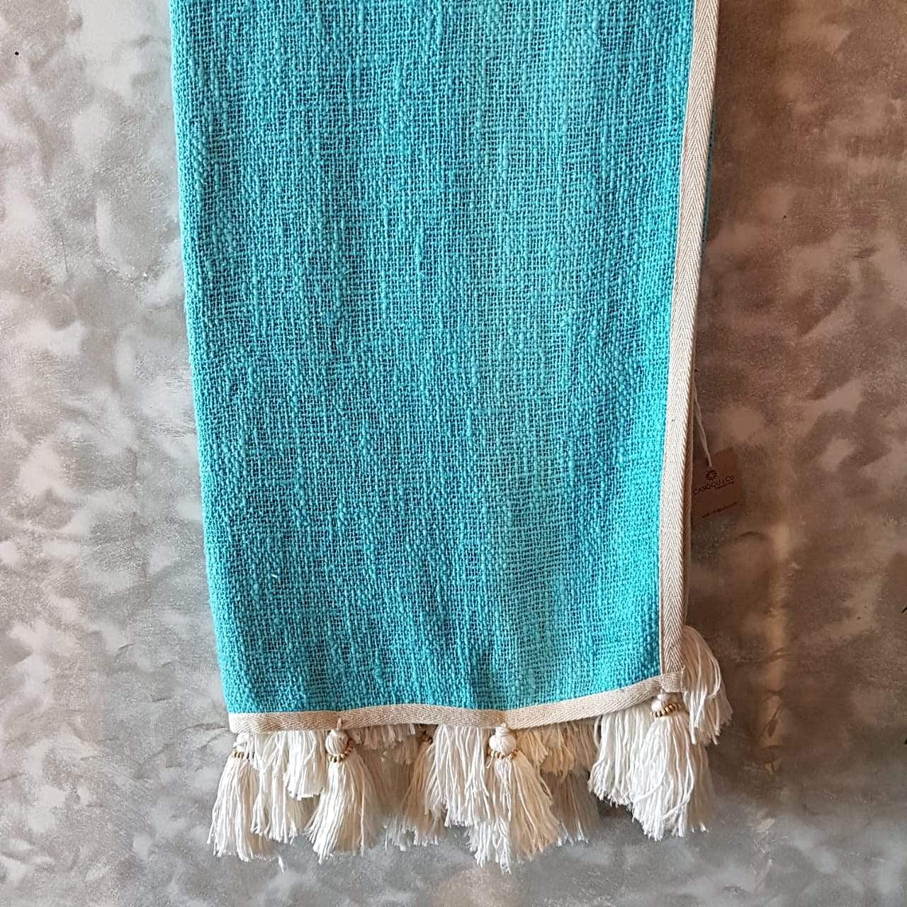 Aqua Soft Throw Blanket With Tassels
