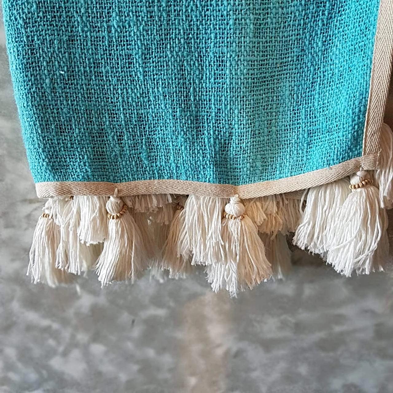 Aqua Soft Throw Blanket With Tassels
