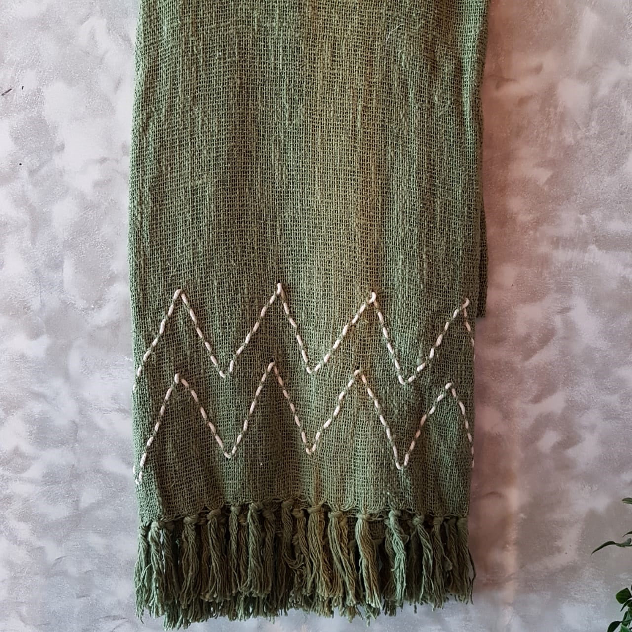 Soft Army Green Hand Stitched Throw Blanket