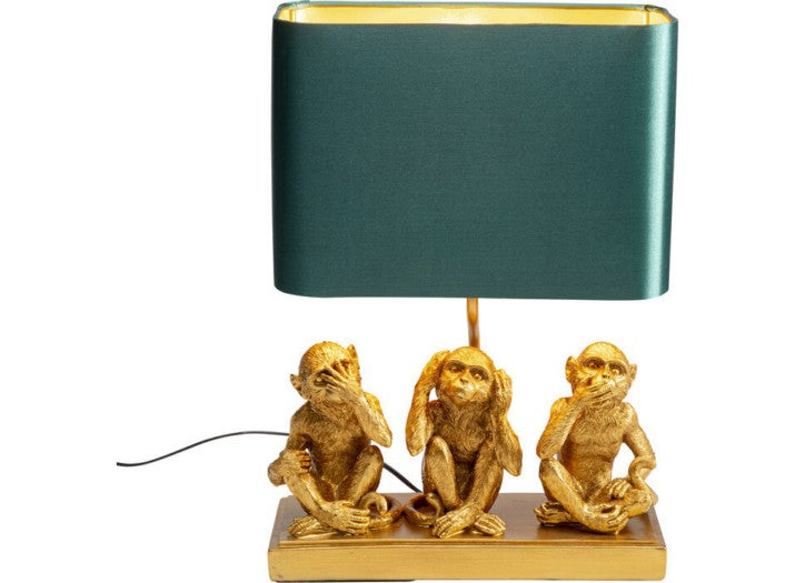 Three Monkeys Table Lamp in Gold Resin