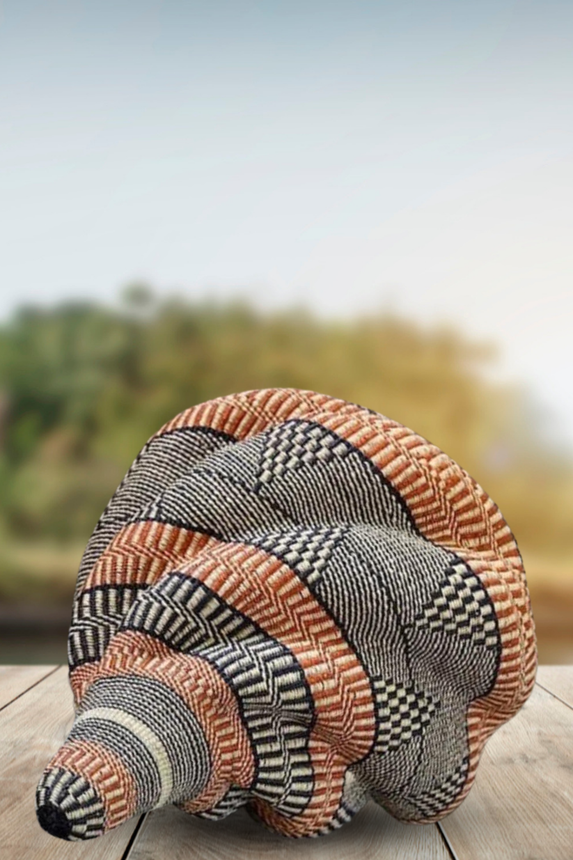 Twisted " Shell " Ghana Basket in Orange and Black Tribal
