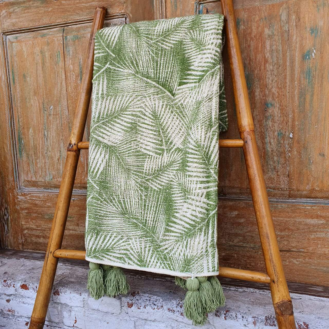 Tropical Palm Vintage Leaf Print Throw with Tassels - bohemian-beach-house