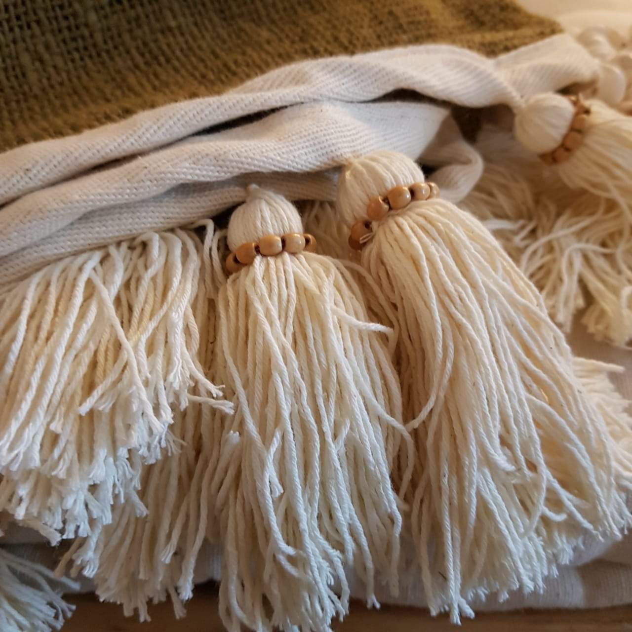 Gorgeous Forest Green Throw Blanket With Beaded Tassels - bohemian-beach-house