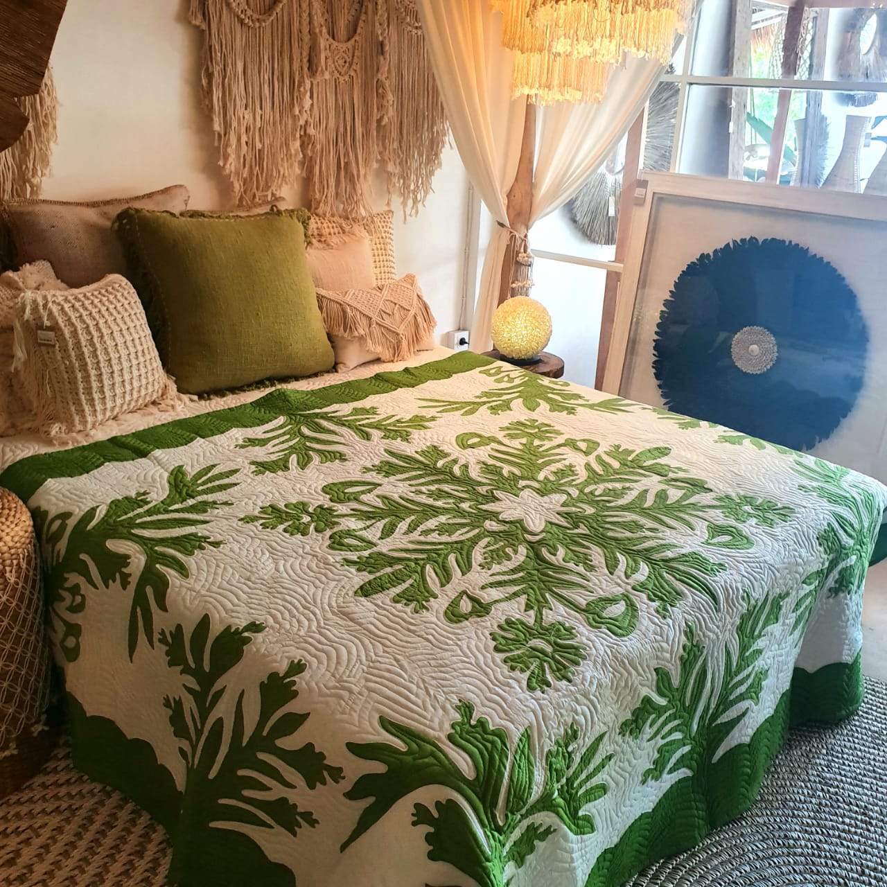 Hand Stitched Tropical Quilt Green - bohemian-beach-house