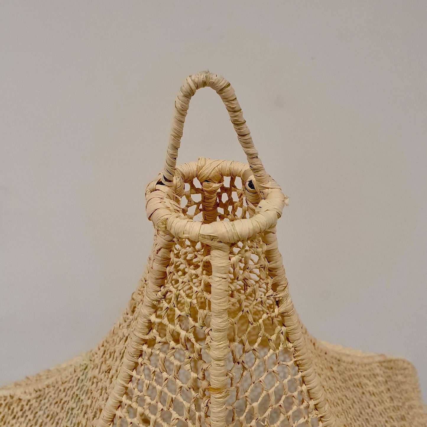 Handmade Moroccan Raffia Knotted Pendant Lamp Shade in Tan Medium