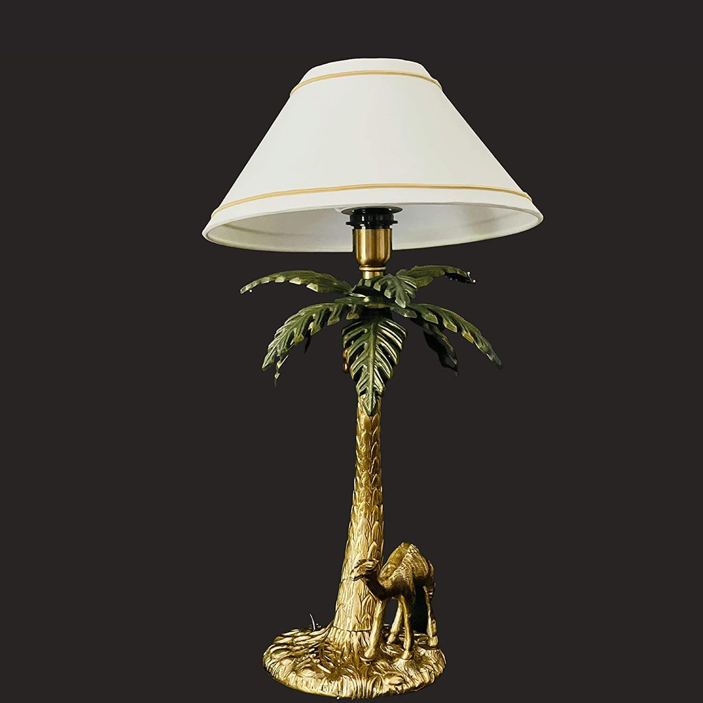 Camel and Palm Tree Antique Brass Gold Metal Table Lamp