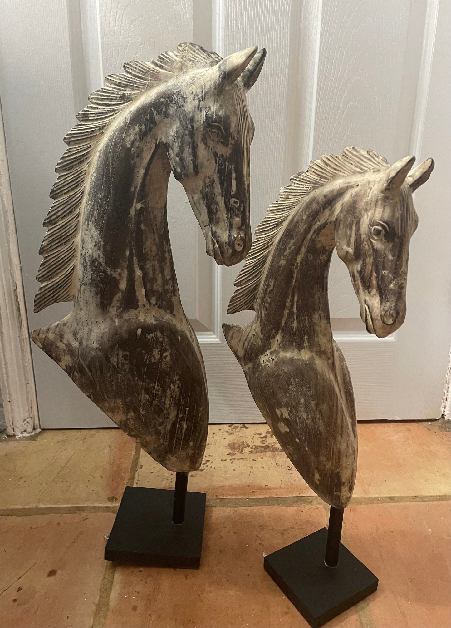 Hand carved Wooden Horse Statue Large in Dark Brown Wash