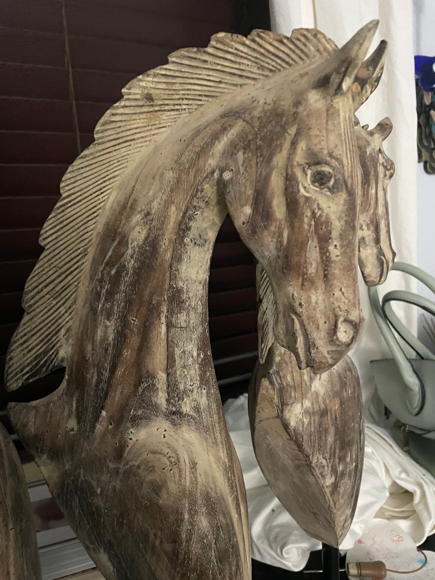 Hand carved Wooden Horse Statue Medium in Dark