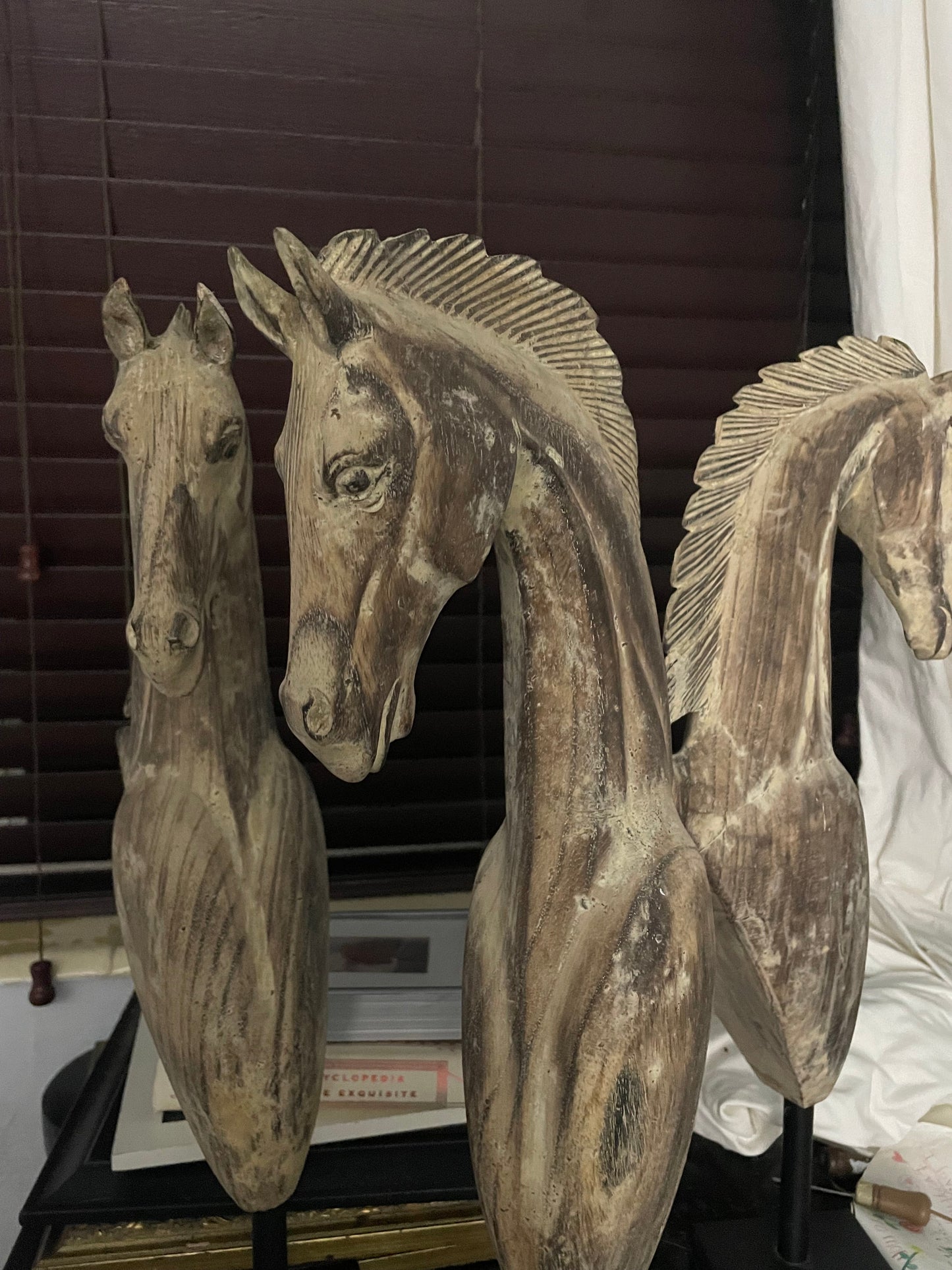 Hand carved Wooden Horse Statue Medium in Dark