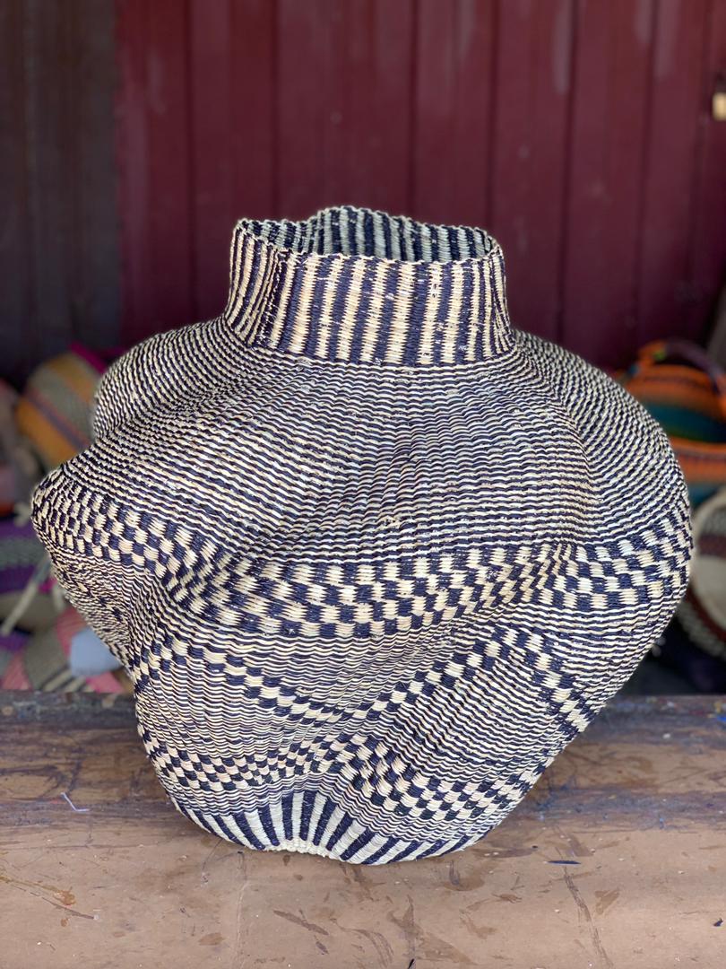 Large twist weave Ghana Basket in Black tribal