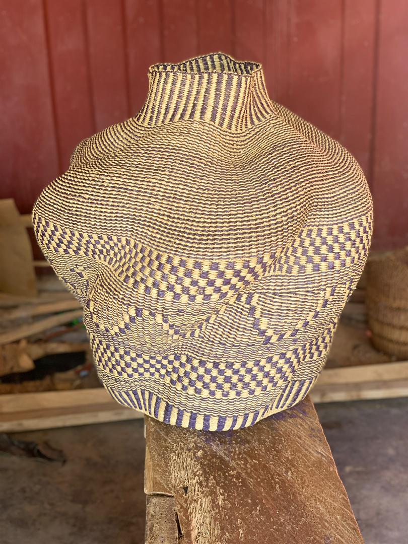 Large twist weave Tribal Ghana Basket in Natural and Black
