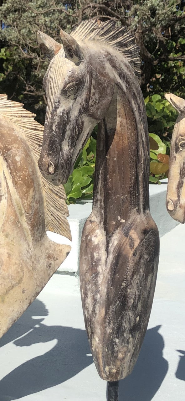 Hand carved Wooden Horse Statue Large in Dark Brown Wash